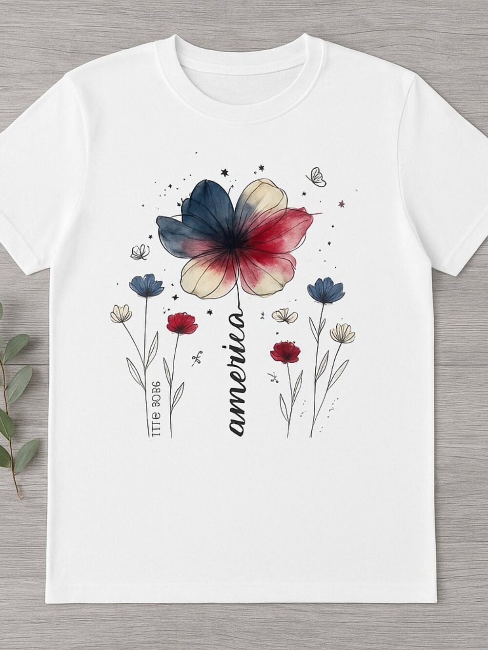 Patriotic Boho Floral T-Shirt American Wildflower July 4th Tee